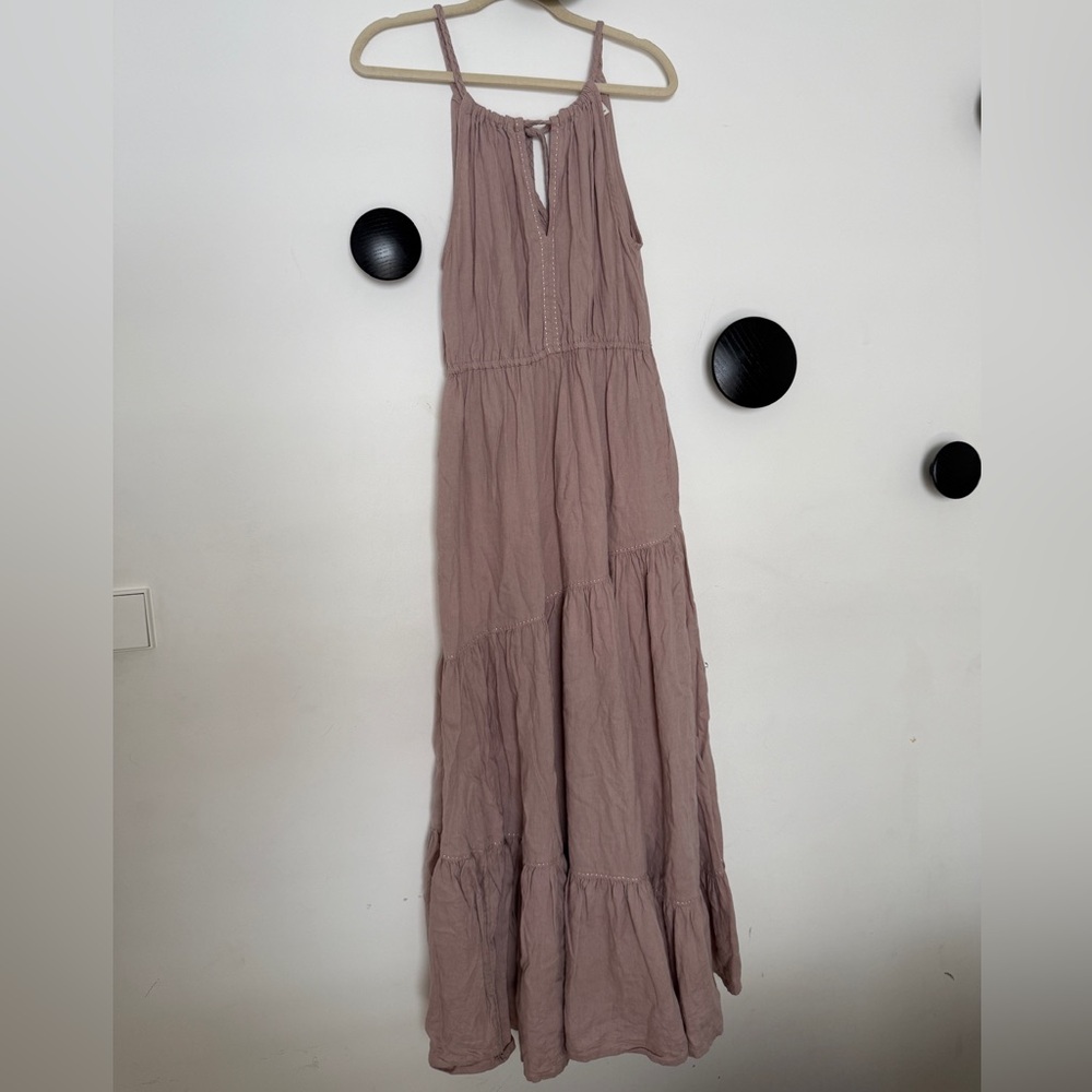 Rachel Zoe Mauve Linen Halter, Tiered Maxi Dress